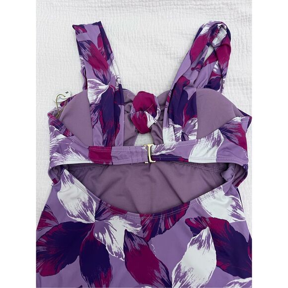 Mynah Women's Floral Cutout One-Piece Swimsuit Purple Pink Size Medium NWT - Picture 5 of 7